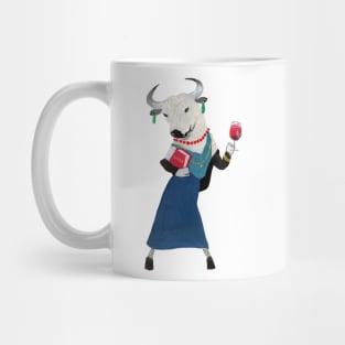 Lady Bull with a glass of wine and Lolita book Mug